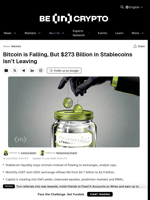 Bitcoin is Falling, But $273 Billion in Stablecoins Isn’t Leaving