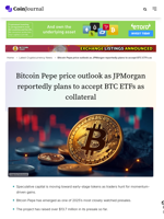 Bitcoin Pepe price outlook as JPMorgan reportedly plans to accept BTC ETFs as collateral - CoinJournal