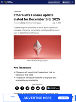 Ethereum's Fusaka update slated for December 3rd, 2025