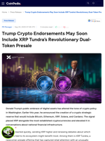 Trump Crypto Endorsements May Soon Include XRP Tundra’s Revolutionary Dual-Token Presale