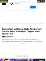 Crypto Not in Nanny State Any Longer, Here Is What Changed: CryptoQuant CEO's Take - U.Today