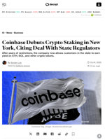 Coinbase Debuts Crypto Staking in New York, Citing Deal With State Regulators - Decrypt
