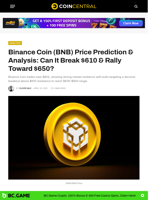 Binance Coin (BNB) Price Prediction & Analysis: Can It Break $610 & Rally Toward $650? - CoinCentral