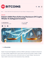 Dubai's VARA Plans Enforcing Disclosure Of Crypto Whales To Safeguard Investors - 99Bitcoins