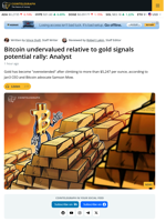 Z Score of Bitcoin-to-Gold Ratio Signals 'Major' Rally Coming: Analyst