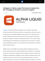 Intelagen & Alpha Liquid Terminal Accepted into the Prestigious NVIDIA Connect Program - Visionary Financial