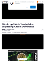 Bitcoin up 99% in Yearly Gains, Surpassing Altcoin Dominance - U.Today