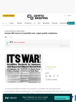 Iranian MP warns of possible war, urges public readiness