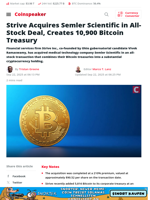 Strive Acquires Semler Scientific in All-Stock Deal, Creates 10,900 Bitcoin Treasury - Coinspeaker