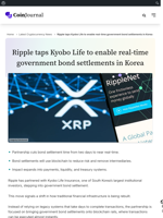 Ripple taps Kyobo Life to enable real-time government bond settlements in Korea - CoinJournal