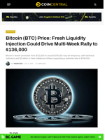 Bitcoin (BTC) Price: Fresh Liquidity Injection Could Drive Multi-Week Rally to $136,000 - CoinCentral