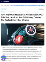 Ruvi AI (RUVI) Might Beat Avalanche (AVAX) This Year, Audited And Still Cheap Creates The Perfect Entry For Whales