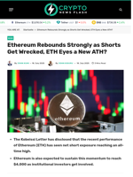 Ethereum Rebounds Strongly as Shorts Get Wrecked, ETH Eyes a New ATH?