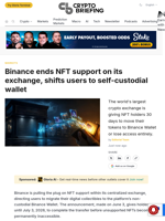 Binance ends NFT support on its exchange, shifts users to self-custodial wallet
