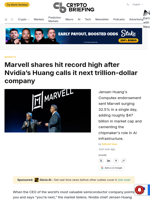 Marvell shares hit record high after Nvidia's Huang calls it next trillion-dollar company