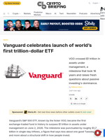 Vanguard celebrates launch of world's first trillion-dollar ETF