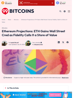 Ethereum Projections: ETH Gains Wall Street Cred as Fidelity Calls It a Store of Value - 99Bitcoins