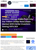 Avalon X Brings Blockchain Into the Trillion-Dollar Real Estate Market With Earlier Investors Seeing 100% ROI  | Live Bitcoin News