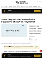 SpaceX regains lead as favorite for biggest IPO of 2026 on Polymarket