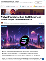 Analyst Predicts Cardano Could Outperform Solana Despite Lower Market Cap
