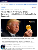Missed Bitcoin at $1? Trump Bitcoin Comments Highlight Bitcoin Solaris as Similar Opportunity