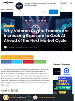 Why Veteran Crypto Traders Are Increasing Exposure to Ozak AI Ahead of the Next Market Cycle