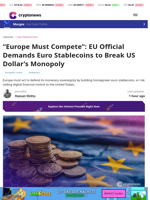 “Europe Must Compete”: EU Official Demands Euro Stablecoins to Break US Dollar’s Monopoly