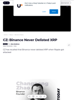CZ: Binance Never Delisted XRP - U.Today