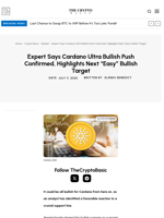 Expert Says Cardano Ultra Bullish Push Confirmed, Highlights Next “Easy” Bullish Target