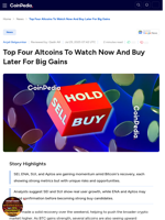 Top Four Altcoins To Watch Now And Buy Later For Big Gains