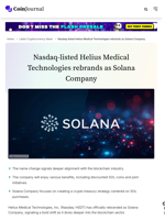 Nasdaq-listed Helius Medical Technologies rebrands as Solana Company - CoinJournal