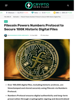 Filecoin Powers Numbers Protocol to Secure 100K Historic Digital Files - Crypto News Flash