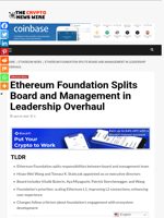Ethereum Foundation Splits Board and Management in Leadership Overhaul - The Crypto News Wire