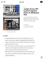 Judge Tosses NFT Lawsuit Against Dolce & Gabbana USA - Decrypt