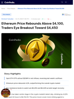 Ethereum Price Rebounds Above $4,100, Traders Eye Breakout Toward $4,450