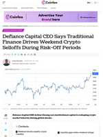 Defiance Capital CEO Says Traditional Finance Drives Weekend Crypto Selloffs During Risk-Off Periods