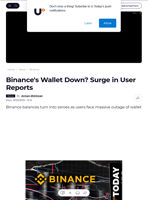Binance's Wallet Down? Surge in User Reports - U.Today