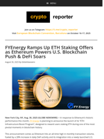 FYEnergy Ramps Up ETH Staking Offers as Ethereum Powers U.S. Blockchain Push & DeFi Soars