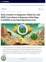 Early Investor in Dogecoin, Shiba Inu, and PEPE Coin Shares 4 Reasons Little Pepe (LILPEPE) is the Next Big Meme Coin