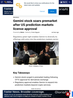 Gemini stock soars premarket after US prediction markets license approval