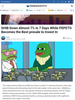 SHIB Down Almost 7% in 7 Days While PEPETO Becomes the Best presale to Invest In