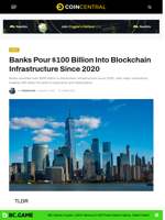 Banks Pour $100 Billion Into Blockchain Infrastructure Since 2020 - CoinCentral