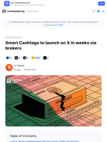 Smart Cashtags to launch on X in weeks via brokers: Guest Post by Coincu | CoinMarketCap