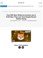 Over 83K More Shiba Inu Investors are in Profit Now Than Last Year Despite Recent Market Slump