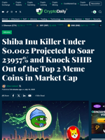 Shiba Inu Killer Under $0.002 Projected to Soar 23957% and Knock SHIB Out of the Top 2 Meme Coins in Market Cap - Crypto Daily