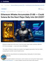 Ethereum Whales Buy $1.6B in ETH as Solana Eyes Q4 2025 Rally — Is SOL the Best Altcoin to Buy Now? - MAGACOIN FINANCE