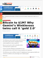 Bitcoin to $1M? Why Gemini’s Winklevoss twins call it ‘gold 2.0’ - The Crypto News Wire