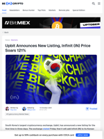 Upbit Announces New Listing, Infinit (IN) Price Soars 121% - BeInCrypto