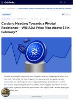 Cardano Heading Towards a Pivotal Resistance—Will ADA Price Rise Above $1 in February?