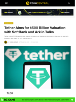 Tether Aims for $500 Billion Valuation with SoftBank and Ark in Talks